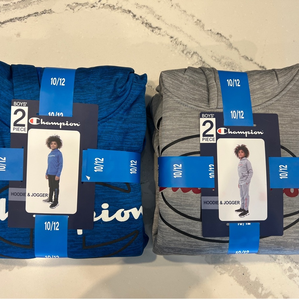 2 NEW Champion Boys' Blue and Gray Hoodie Jogger Set